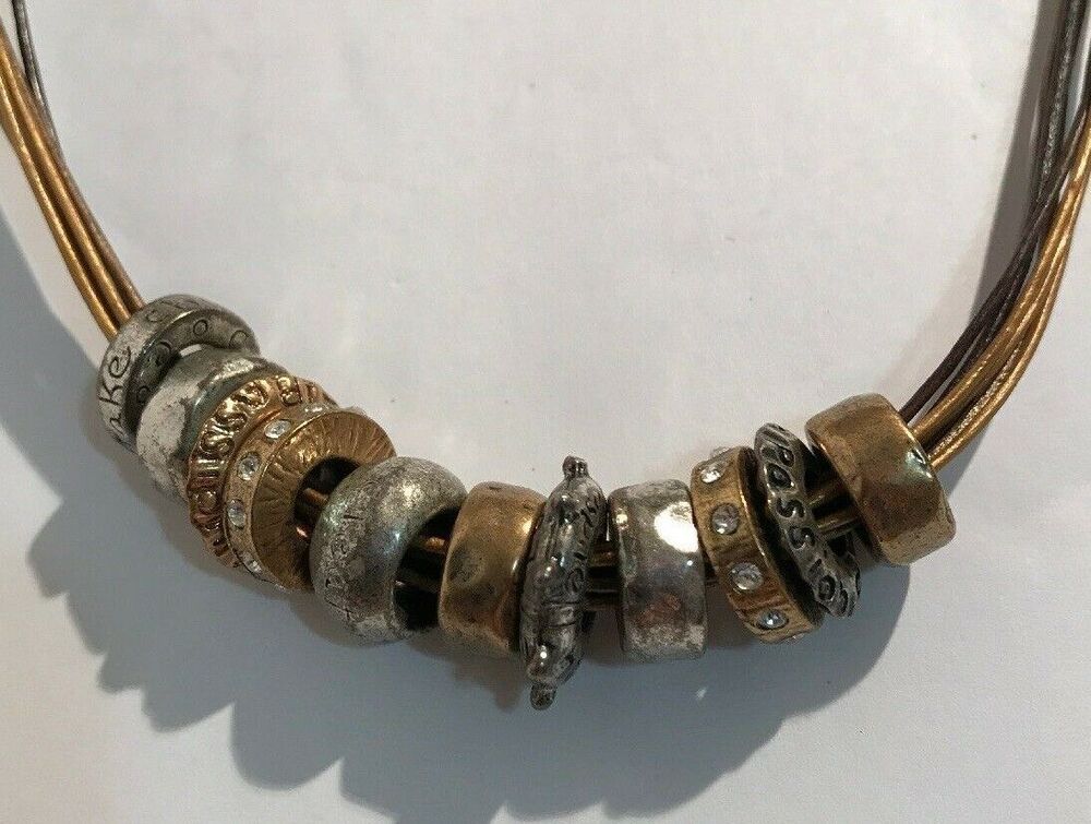 CHICO'S Necklace Multi Strand Gold Tone Silver Tone Discs Rings Metallic Metal